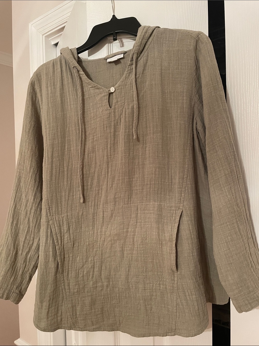 Purejill by J.Jill celery green cotton gauze hooded tunic top